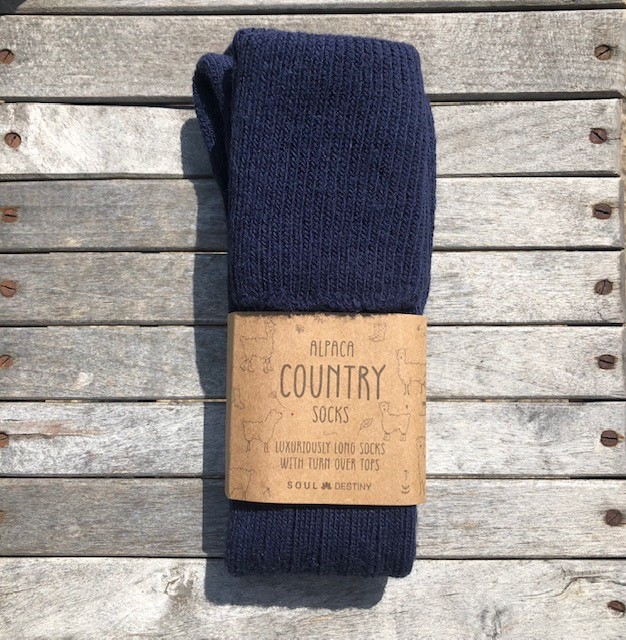 Alpaca Wool Long Country Socks Navy Blue 75% Alpaca Wool cushioned sole and heel